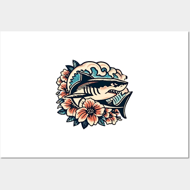 Tropical Shark Riding Wave Wall Art by Organicgal Graphics